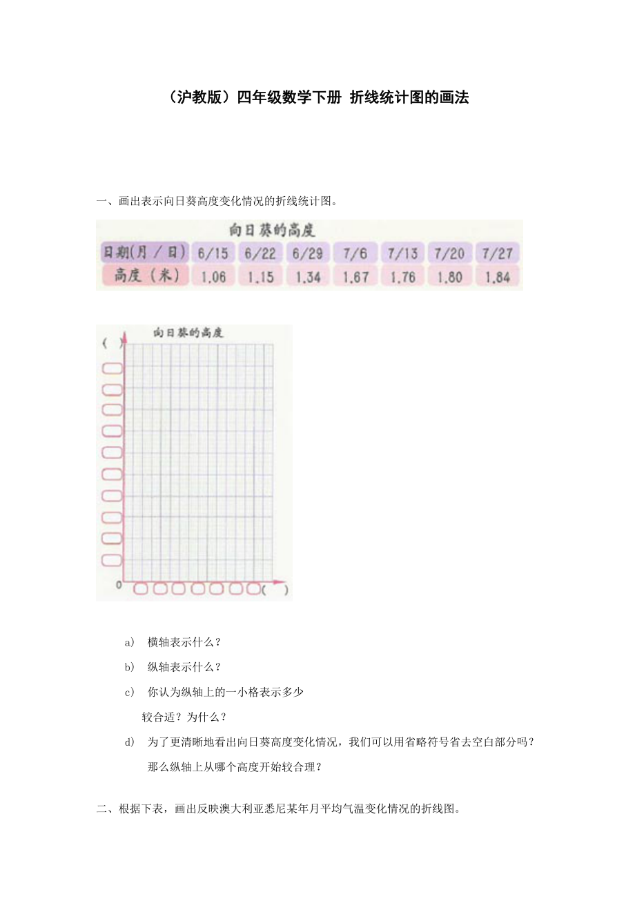 沪教版数学四级下《折线统计图的画法》练习题.doc_第1页