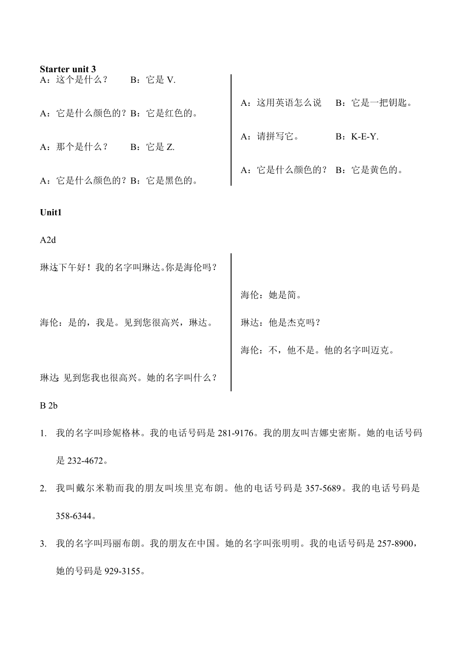 [最新]新人教版七级上册课本对话短文翻译.doc_第2页