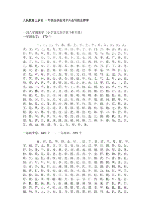 人民教育出版社 一至六级生字生词卡片会写的全部字.doc