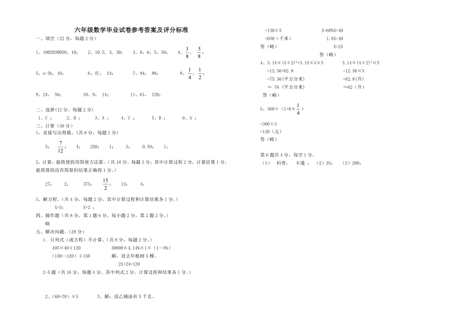 人教版小学六级数学毕业试卷（共五套） .doc_第3页