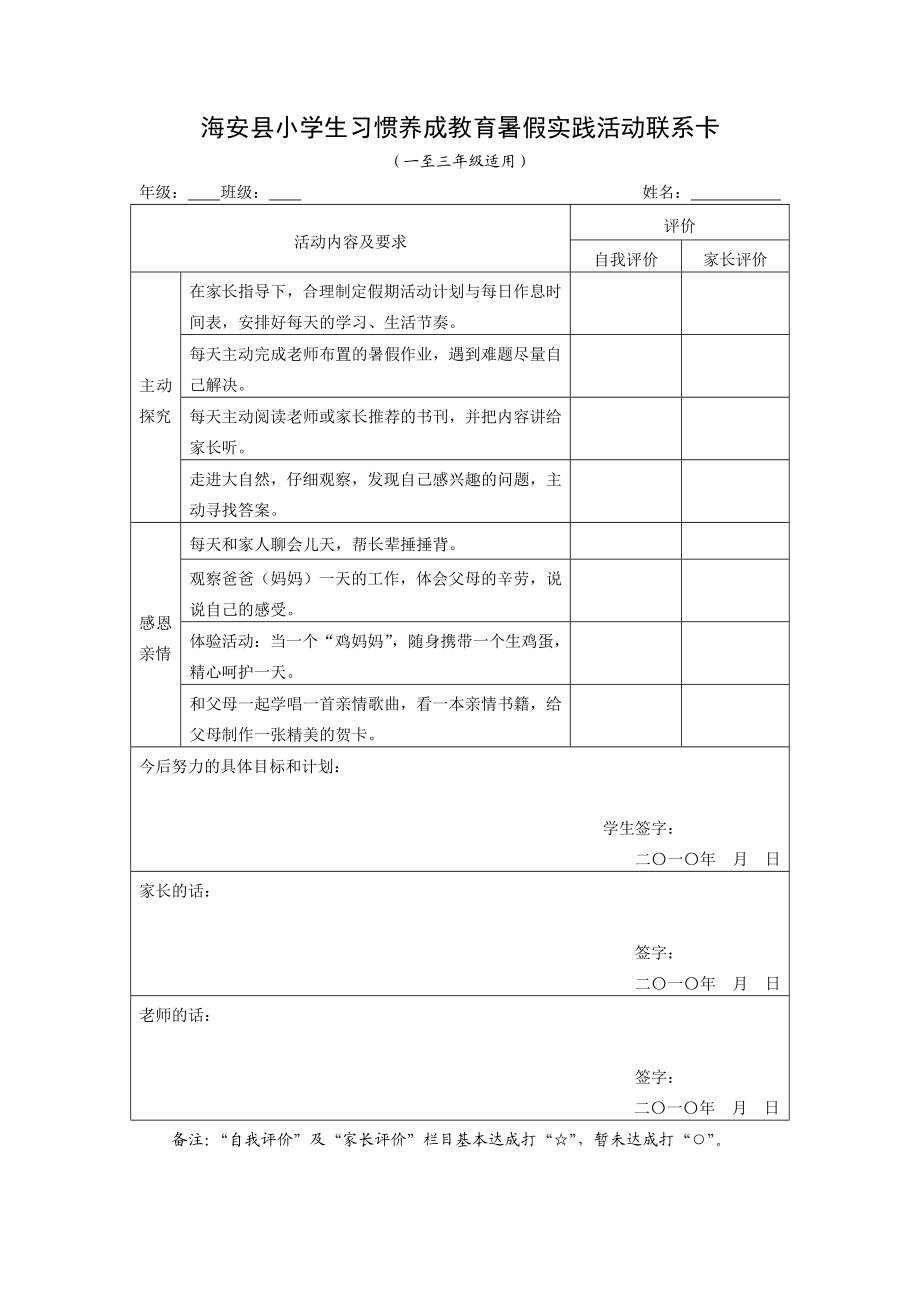 5545097201海安县小学生习惯养成教育暑假实践活动【精品doc】 .doc_第2页