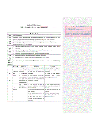 外研版初中英语七级上册教案：Module10 Unit2.doc