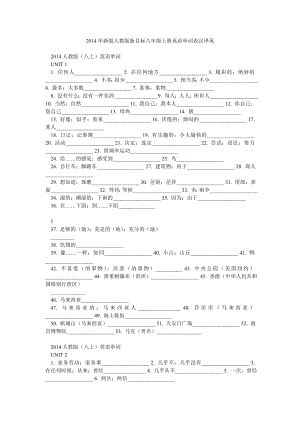 新版人教版新目标八级上册英语单词表汉译英.doc