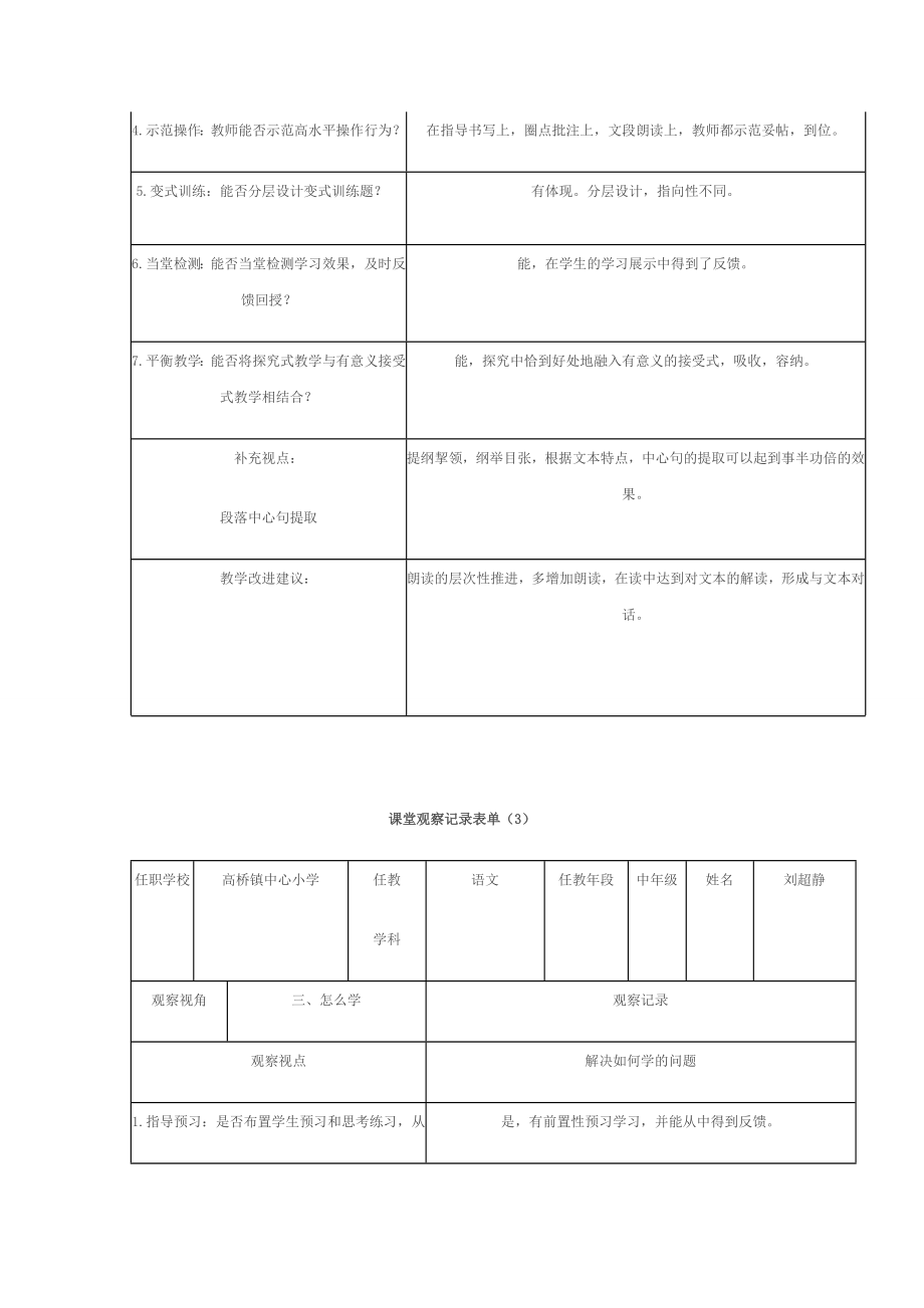 人教版小学三级语文上册《天的雨》课堂观察记录表单.doc_第3页