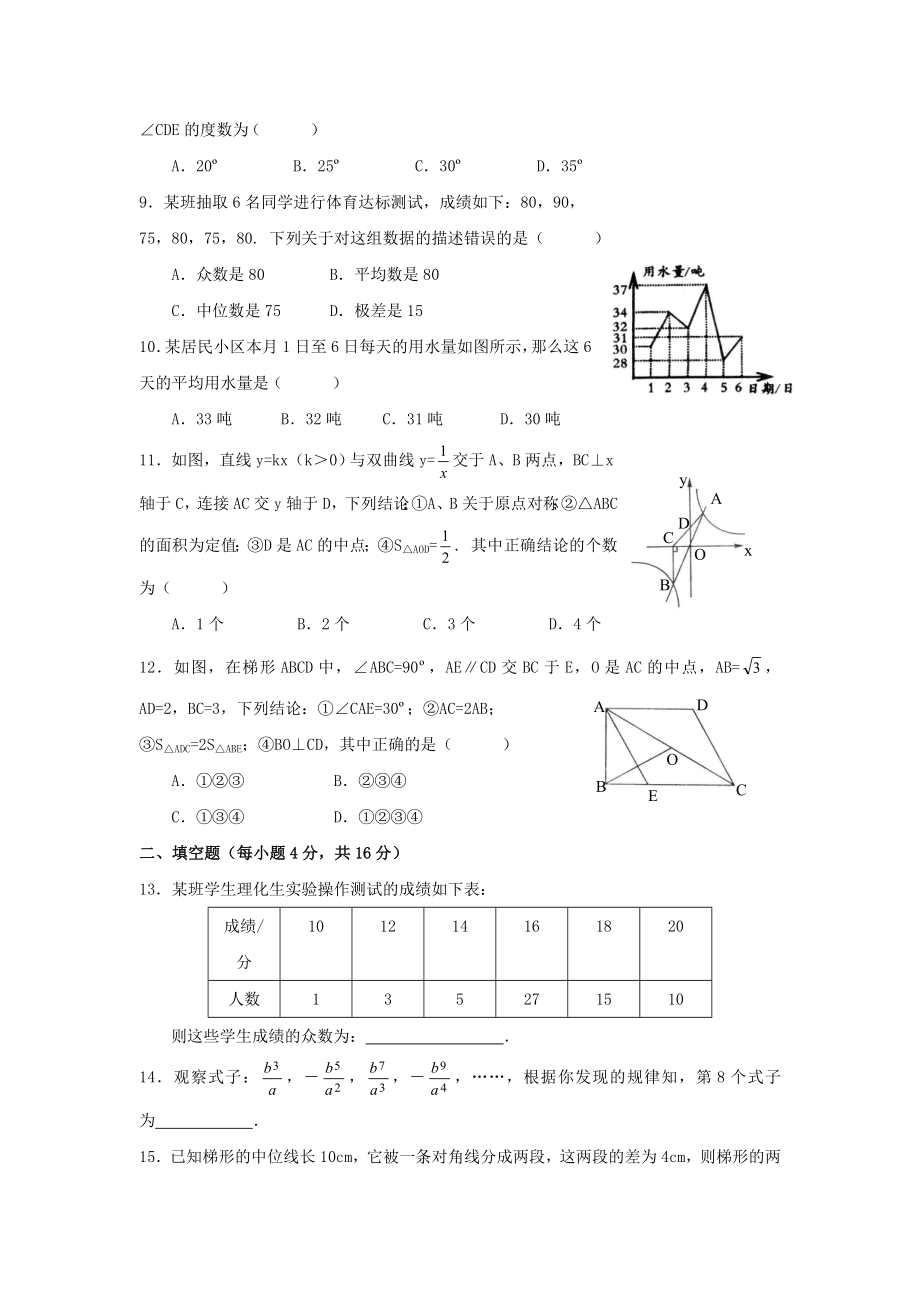 武汉市新洲区八级下学期期末调研考试数学试卷.doc_第2页