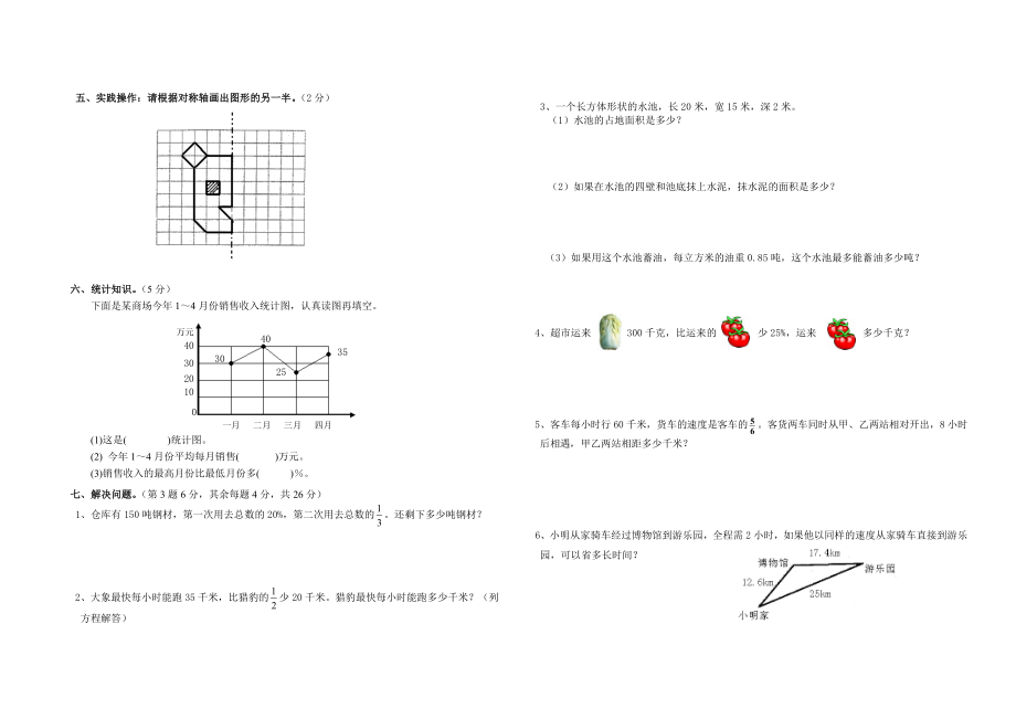 人教版小学六级数学毕业模拟试题.doc_第3页