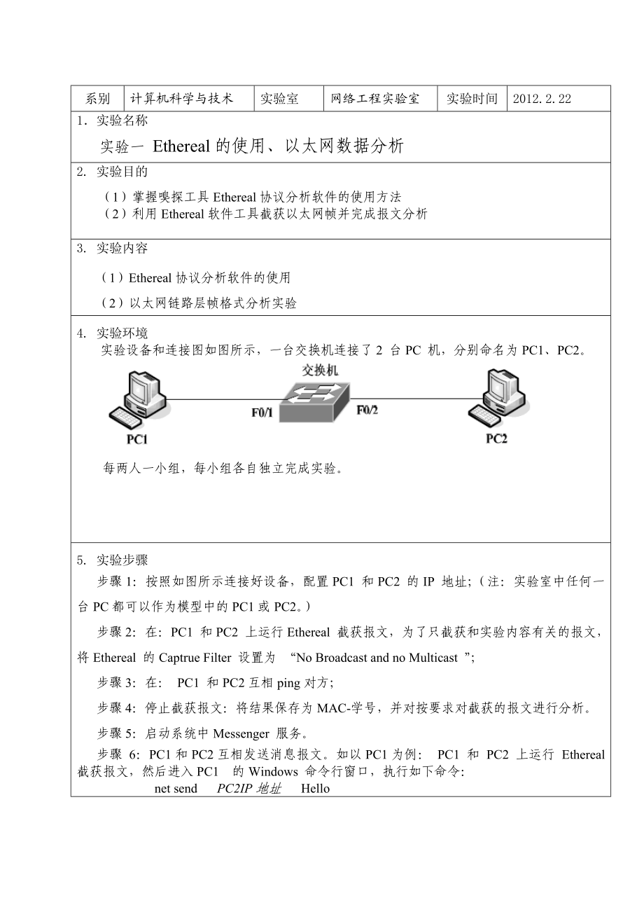 Ethereal协议分析软件的使用和数据链路层协议分析.doc_第1页