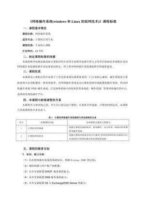 《网络操作系统(windows和Linux的组网技术)》课程标准.doc