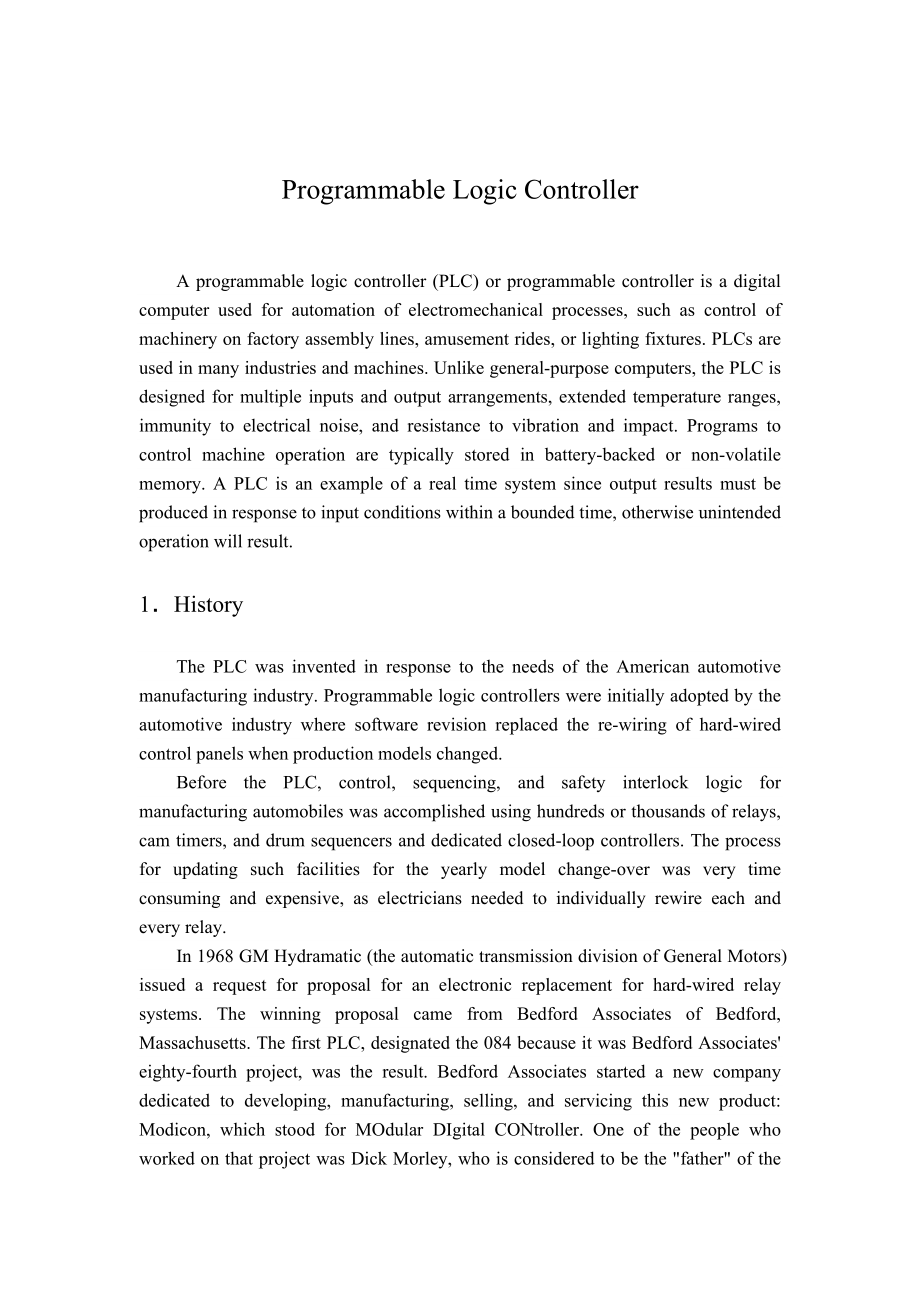 【精品文档】可编程控制器英文文献及其翻译.doc_第1页