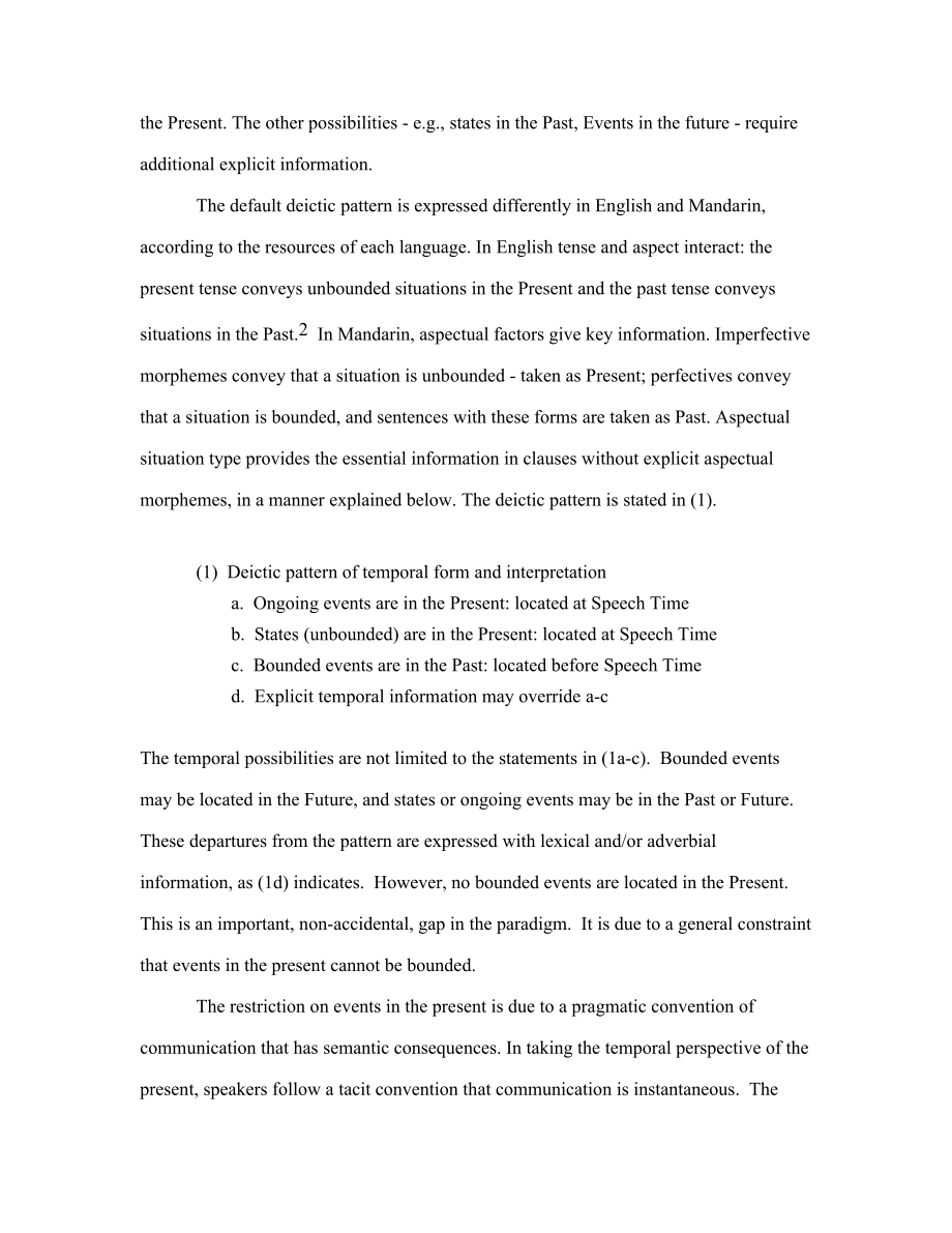 I THE DEICTIC PATTERN AND THE BOUNDED EVENT CONSTRAINT; PREDICTIONS;.doc_第3页