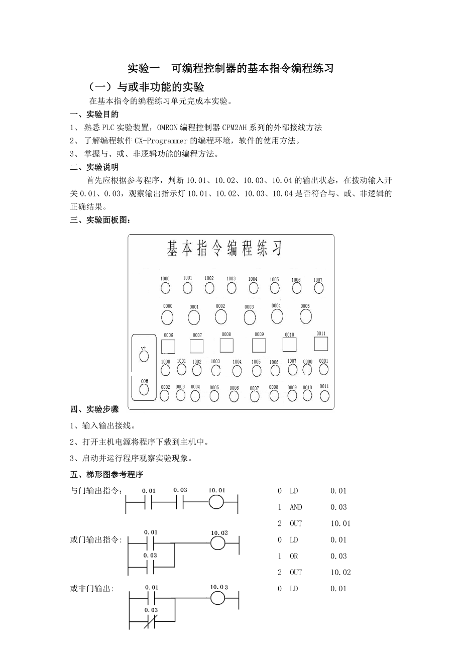 PLC实验指导书可编程控制器的基本指令编程练习.doc_第1页