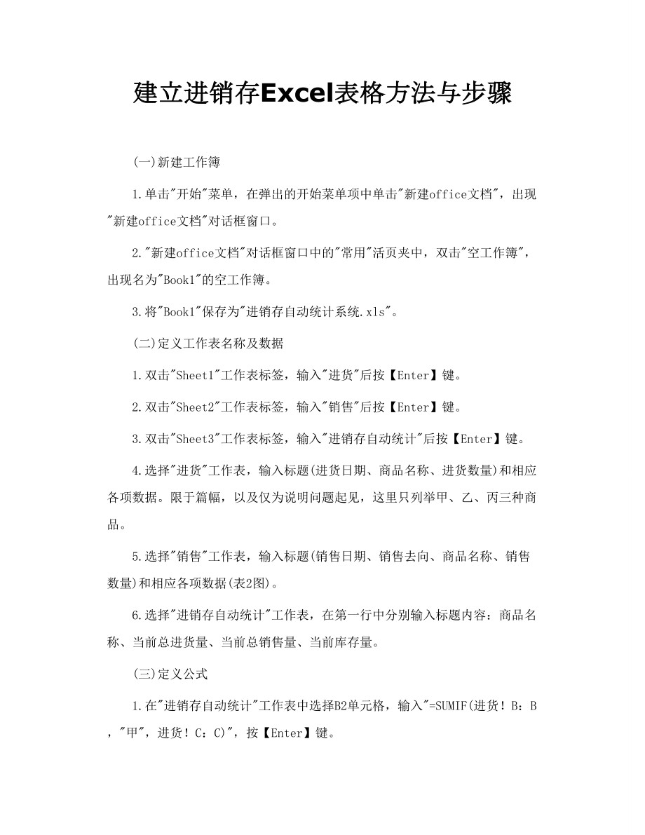 建立进销存Excel表格方法与步骤.doc_第1页