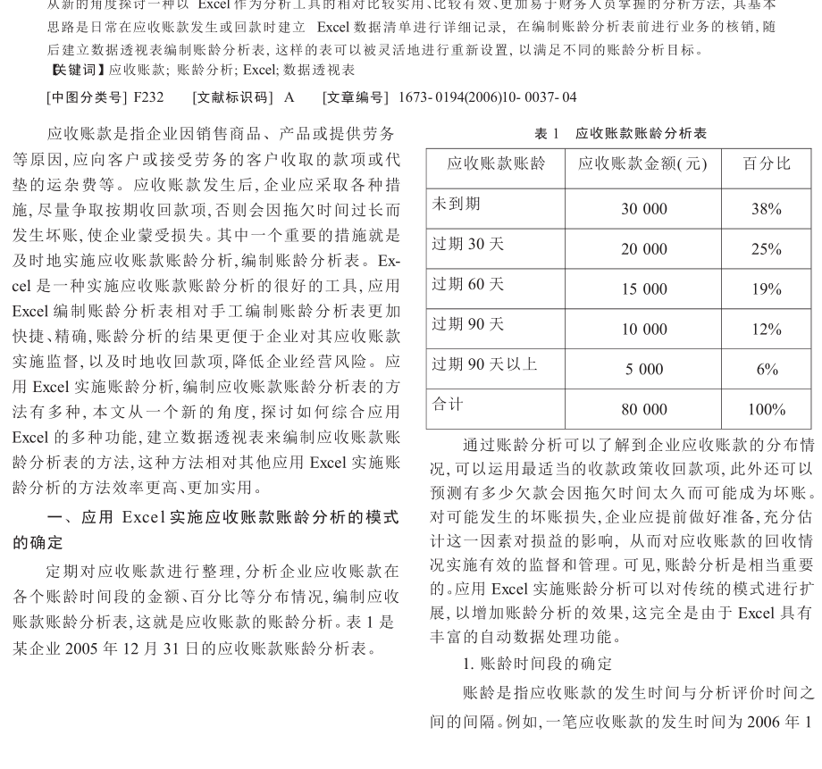 巧用Excel实施应收账款的账龄分析.doc_第1页