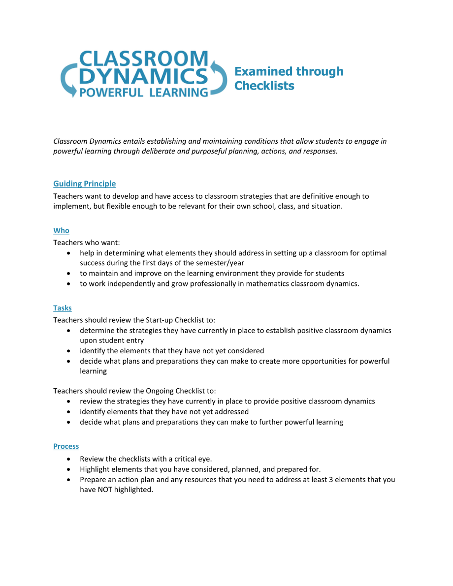 Classroom Dynamics ChecklistsEduGAINS Home.doc_第1页