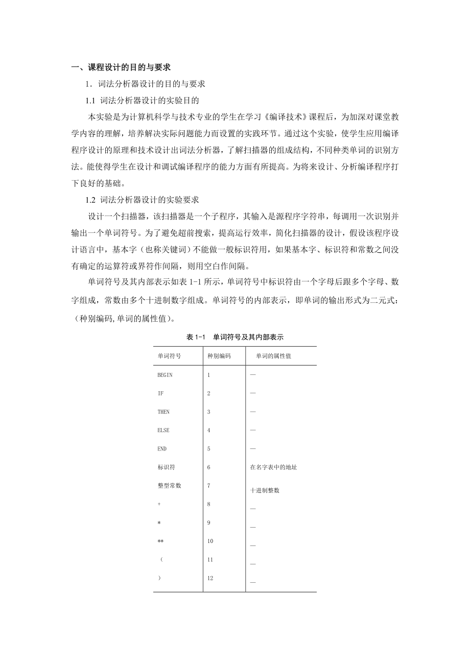 编译技术课程设计B试验报告词法分析器设计 算符优先分析程序设计 基于算符优先分析方法的语法制导翻译程序设计.doc_第2页