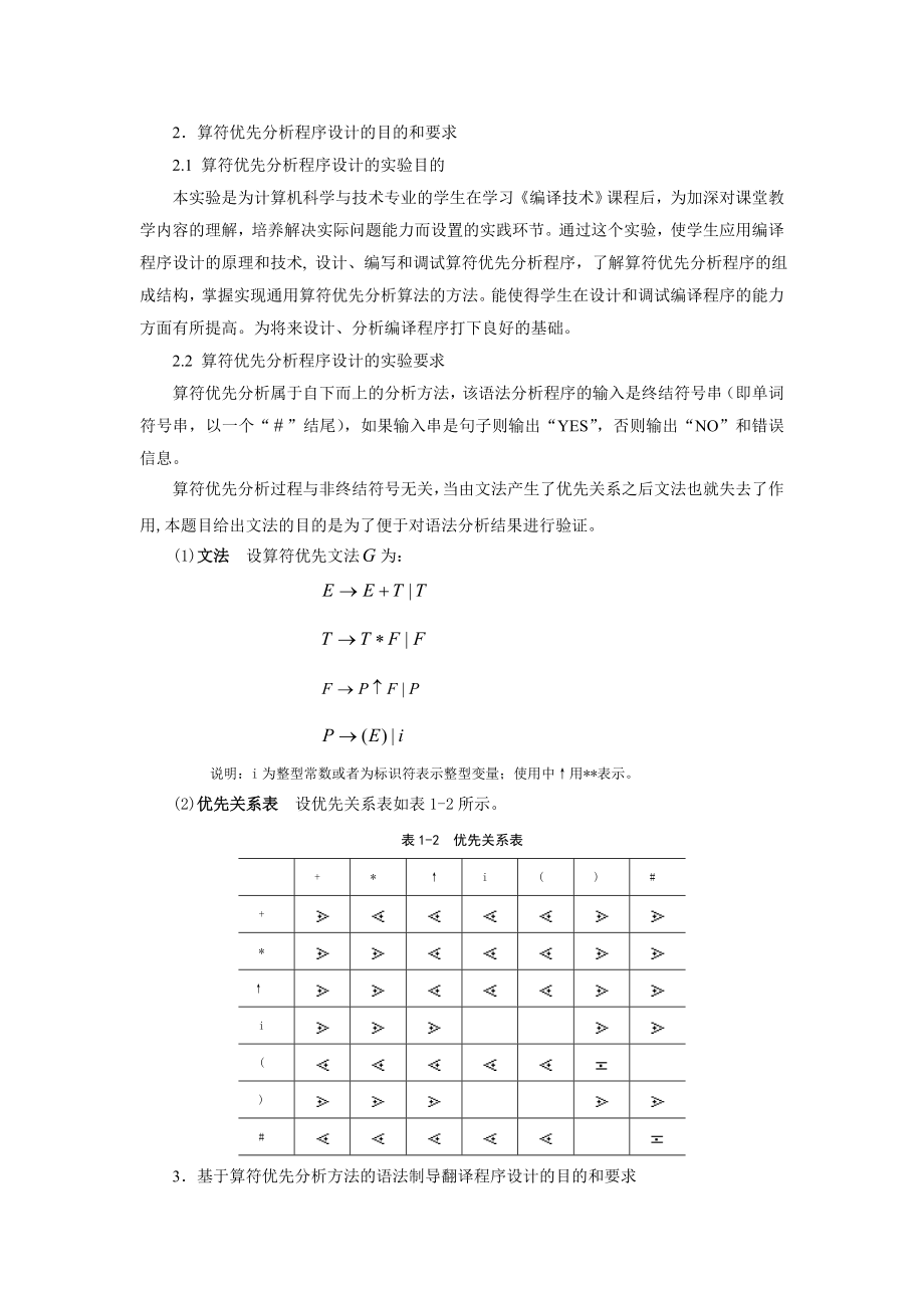 编译技术课程设计B试验报告词法分析器设计 算符优先分析程序设计 基于算符优先分析方法的语法制导翻译程序设计.doc_第3页