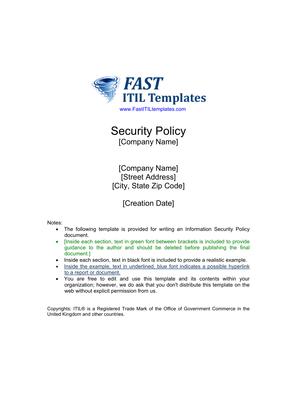 Security Policy TemplateFree ITIL TemplatesIT 安全策略模板自由ITIL模板它.doc_第1页
