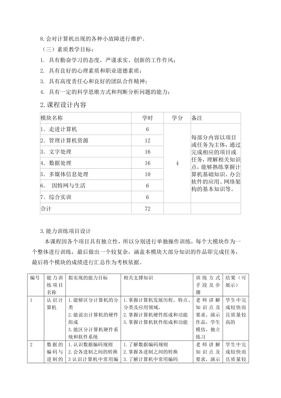 《计算机信息技术基础》(高职)整体课程设计.doc_第2页