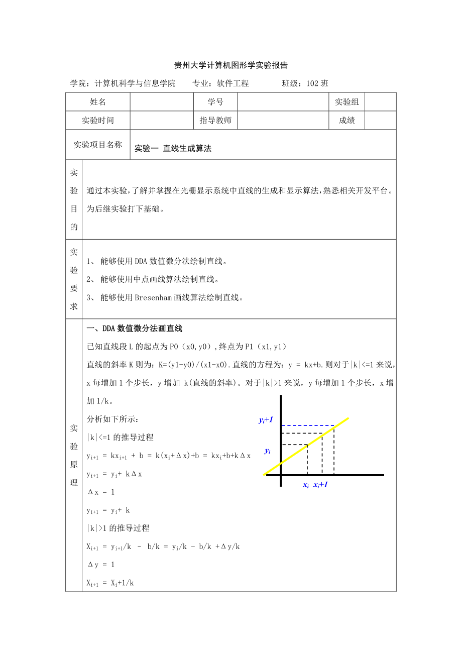 贵州大学计算机图形学实验报告直线生成算法.doc_第1页
