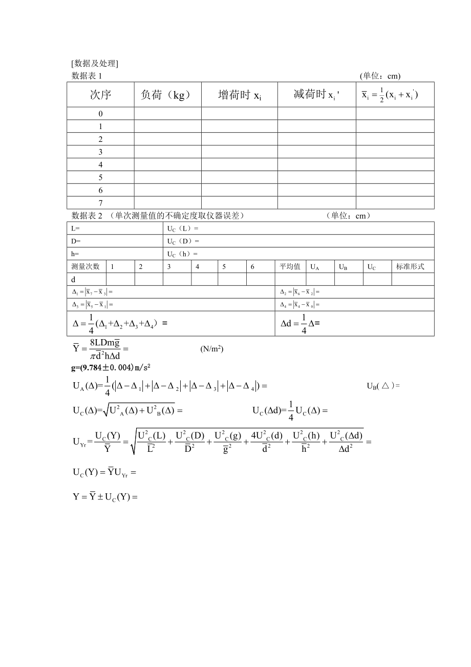 杨氏模量数据记录及数据处理.doc_第1页