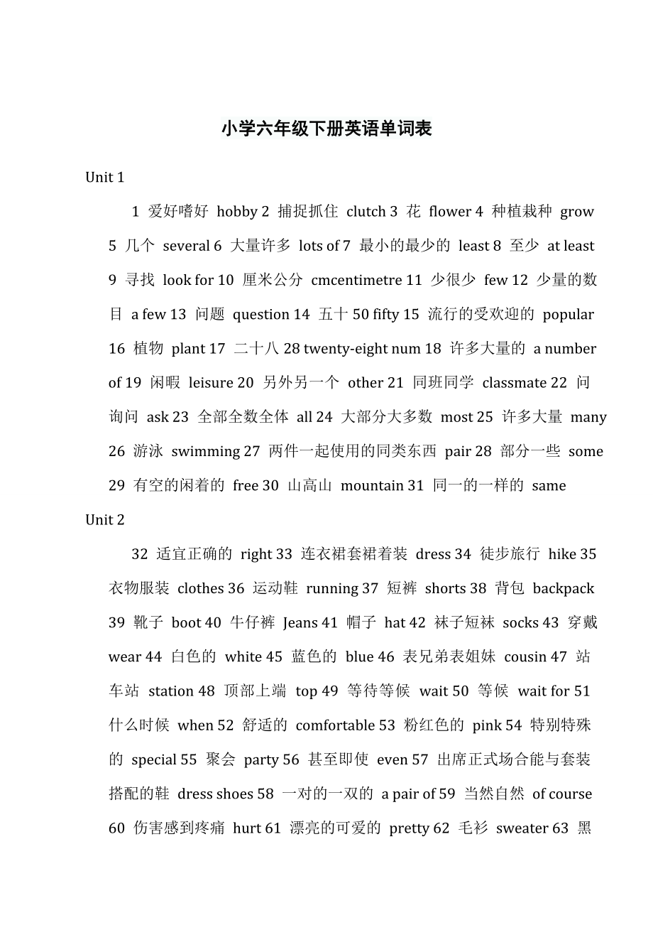 小学六级下册英语单词表.doc_第1页