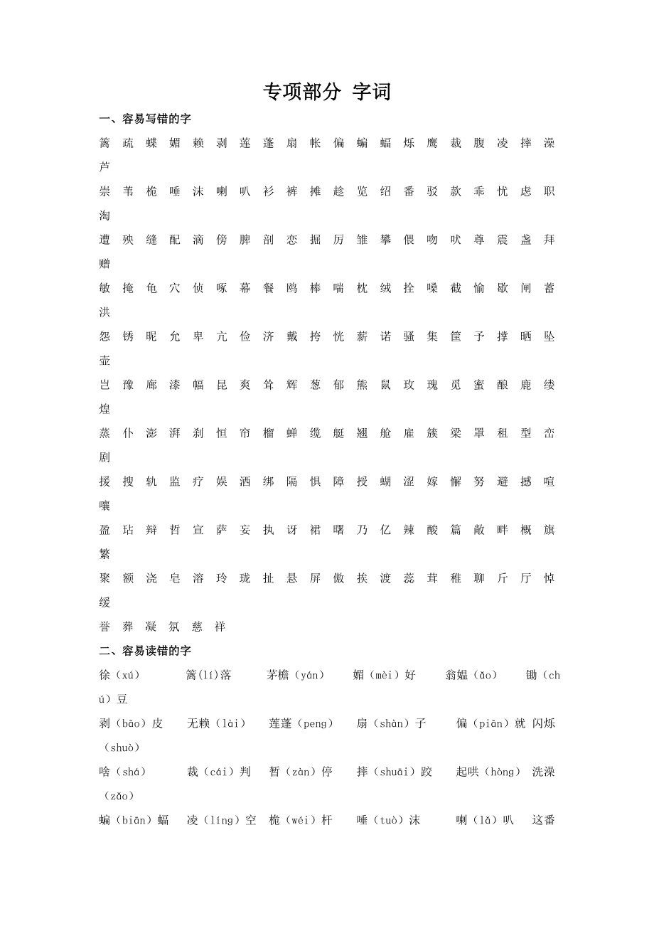 四级下册语文【教材梳理】专项部分字词冀教版【小学学科网】 .doc_第1页