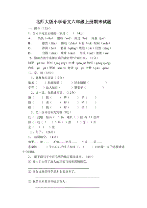 北师大版小学语文六级上册期末试题　2套.doc