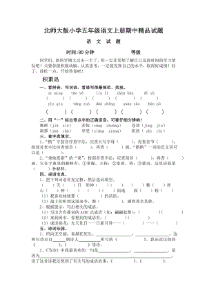 北师大版小学五级语文上册期中精品试题.doc