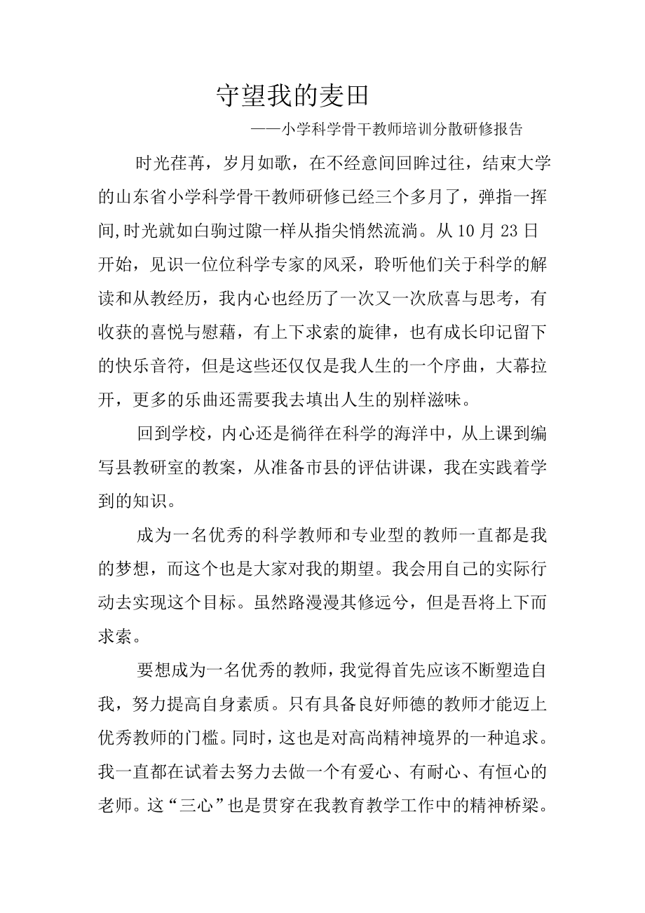 小学科学骨干教师培训分散研修报告.doc_第1页