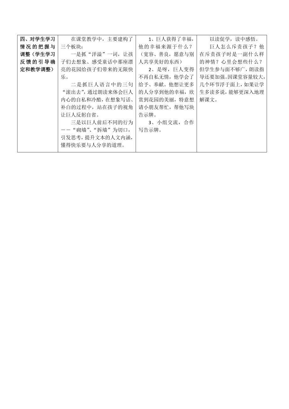 新人教版小学语文四级上册《巨人的花园》课堂观察记录报告.doc_第3页