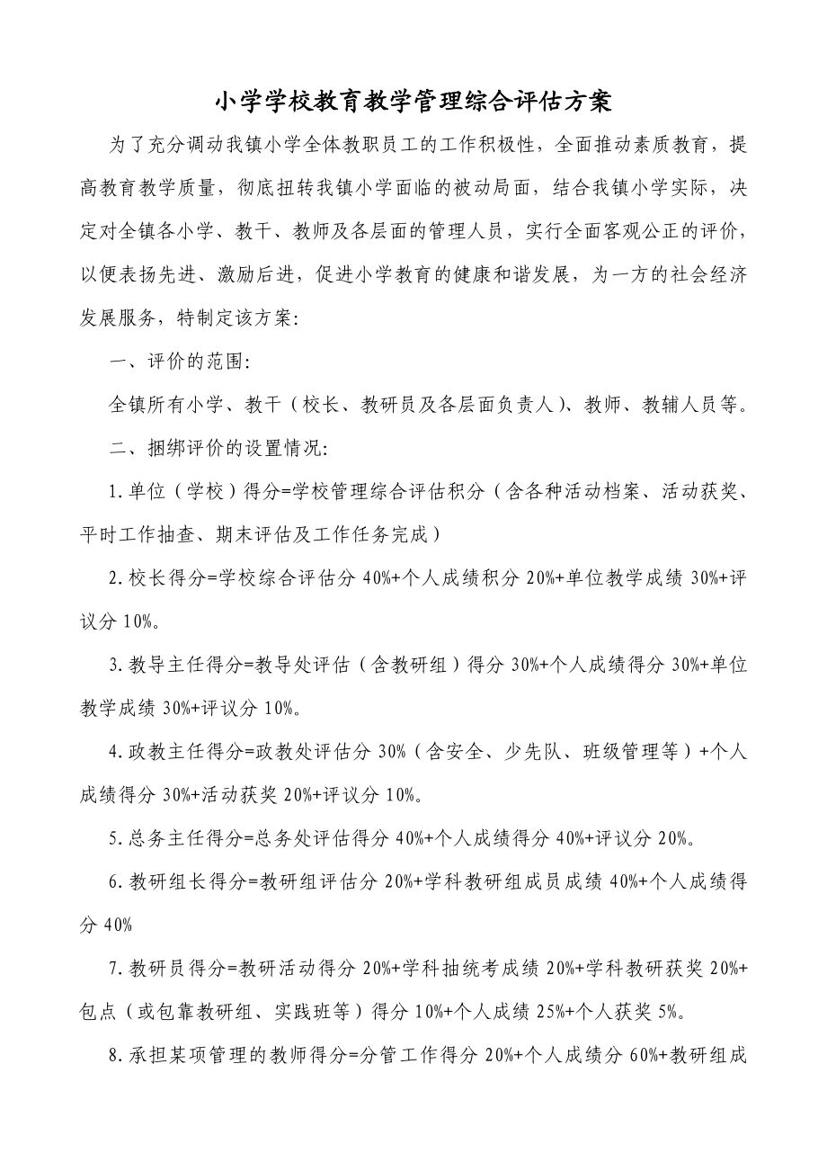 小学学校教育教学管理综合评估方案.doc_第1页