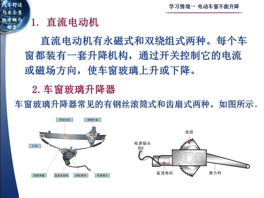 《汽车舒适与安全系统诊断与修复》课件-学习情境一--电动车窗不能升降.pptx_第2页