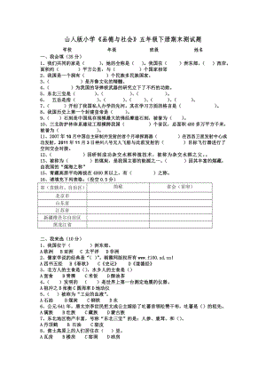 山人版小学《品德与社会》五级下册期末测试题.doc