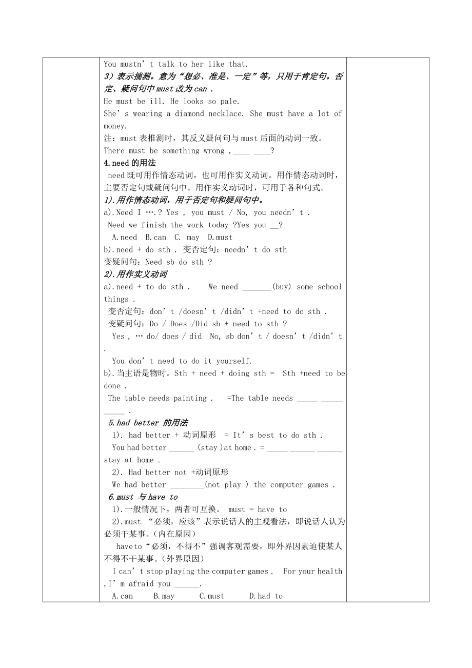 山东省高唐县实验中学九级英语全册 情态动词复习教案 人教新目标版.doc_第2页