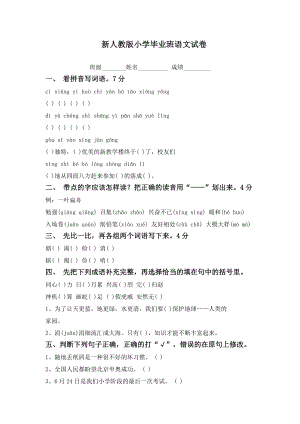 新人教版小学毕业班语文试卷.doc