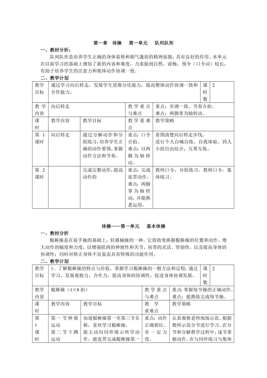 小学五级第一学期体育课单元教学计划.doc_第2页