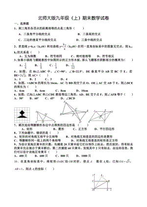 北师大版九级数学上册期末试卷111.doc