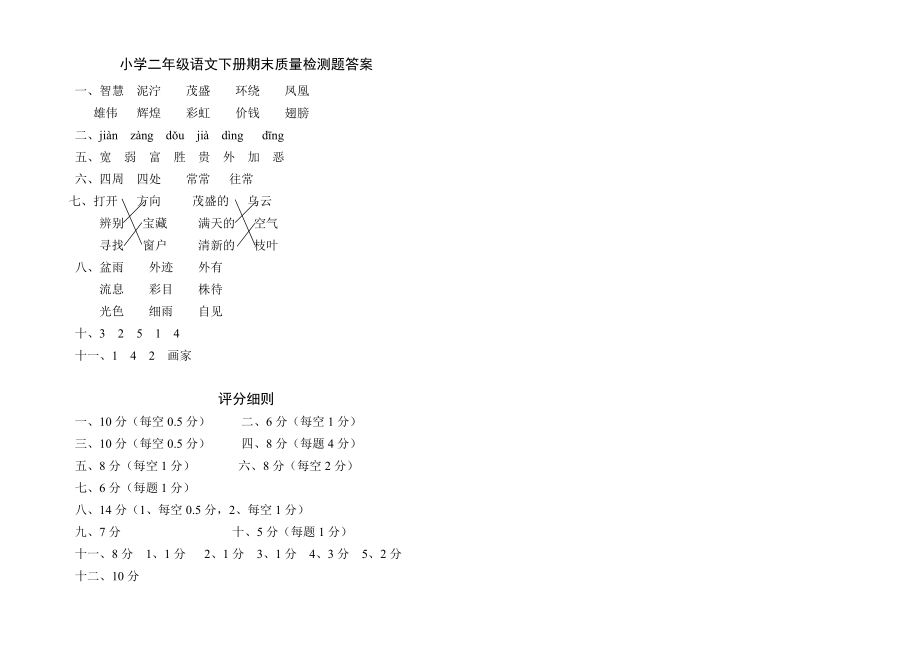 北师大版二级第二学期语文期末模拟试卷.doc_第3页