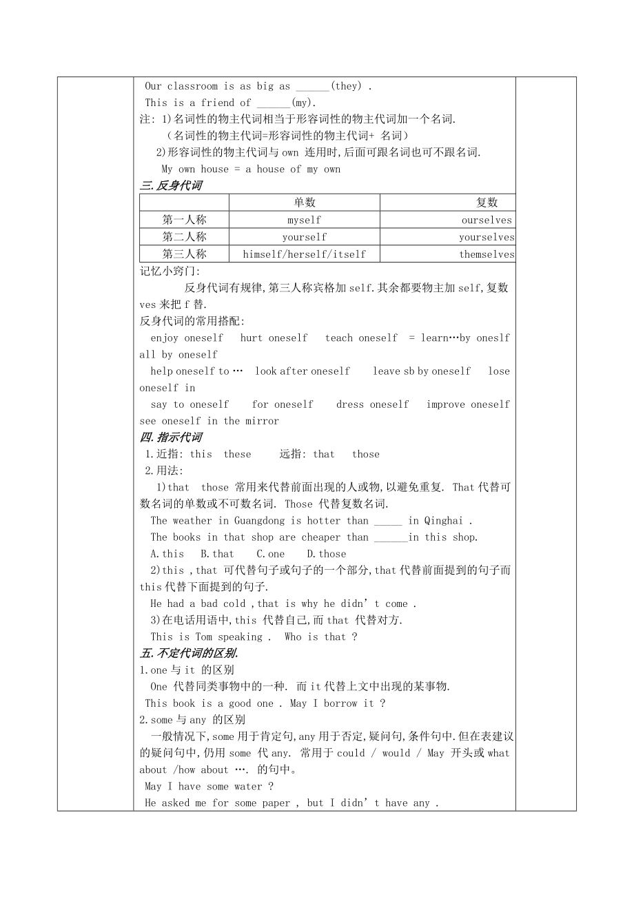 山东省高唐县实验中学九级英语全册 代词复习教案1 人教新目标版.doc_第2页