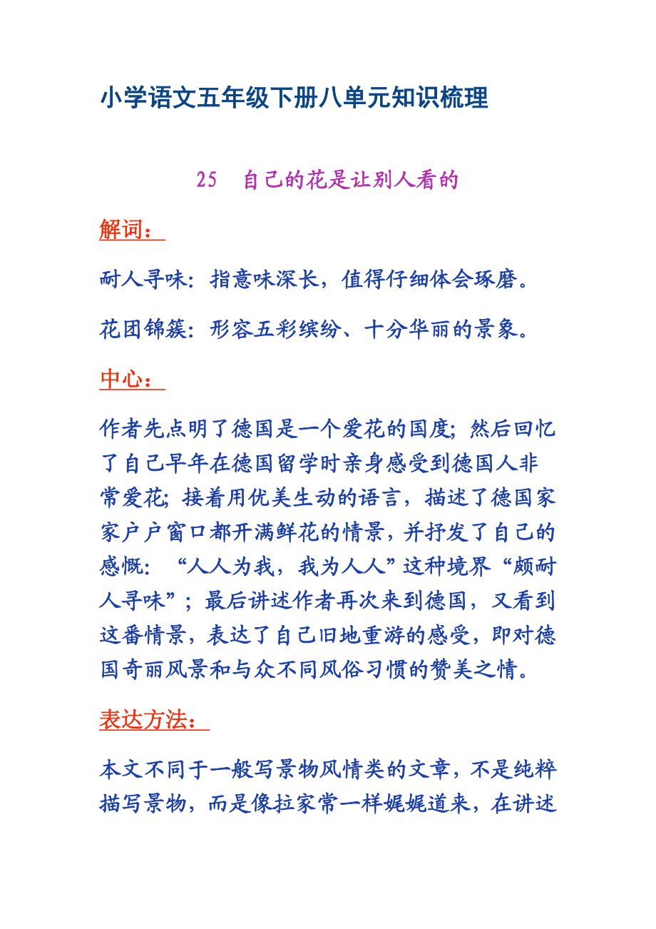 小学语文五级下册八单元知识梳理.doc_第1页