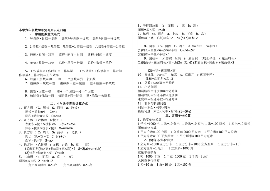 小学六级数学总温习常识点回结[教学].doc_第1页