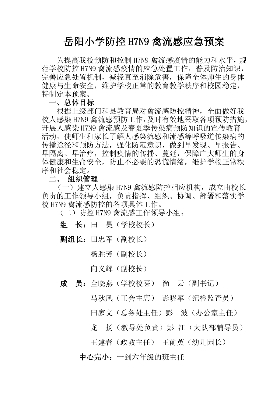 小学防控H7N9禽流感应急预案.doc