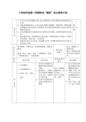 小学四级第一学期体育“跳跃”单元教学计划.doc