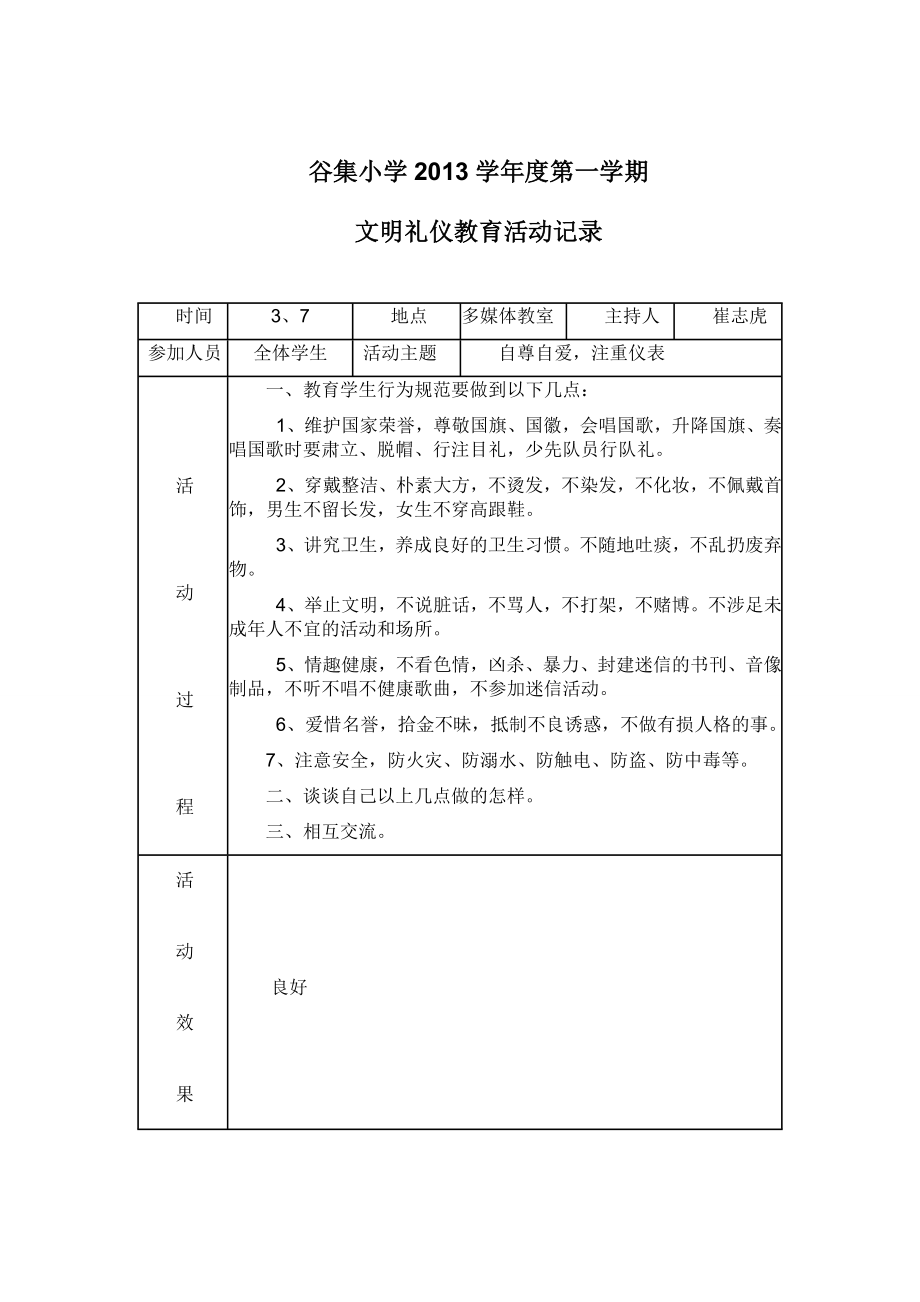 小学文明礼仪教育活动记录.doc_第1页