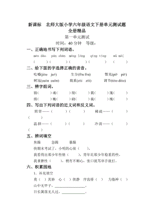 北师大版小学六级语文下册单元测试题　精品全册.doc