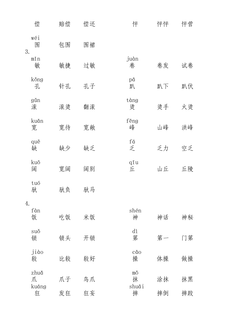 人教版小学语文三级上册生字表二 一字两词.doc_第2页