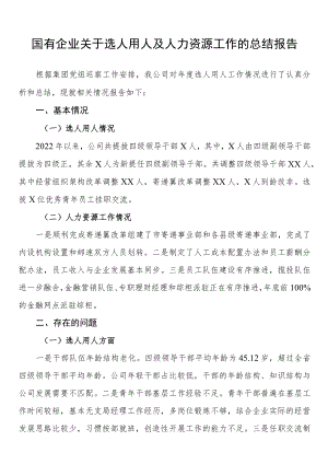 国有企业关于选人用人及人力资源工作的总结报告.docx