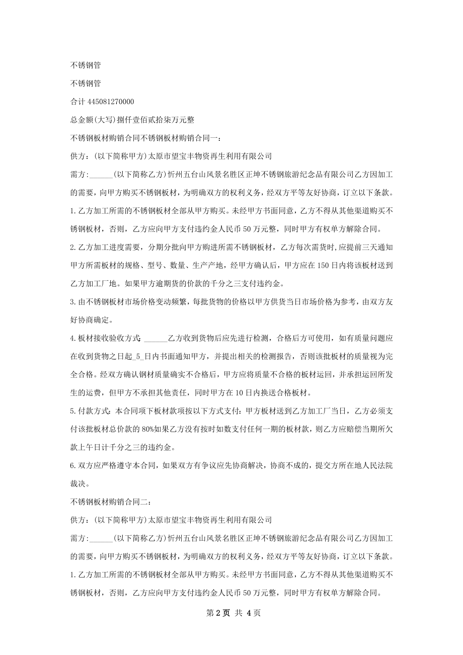 不锈钢板材购销合同范文.docx_第2页