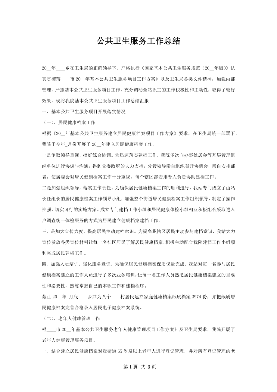 公共卫生服务工作总结.docx_第1页