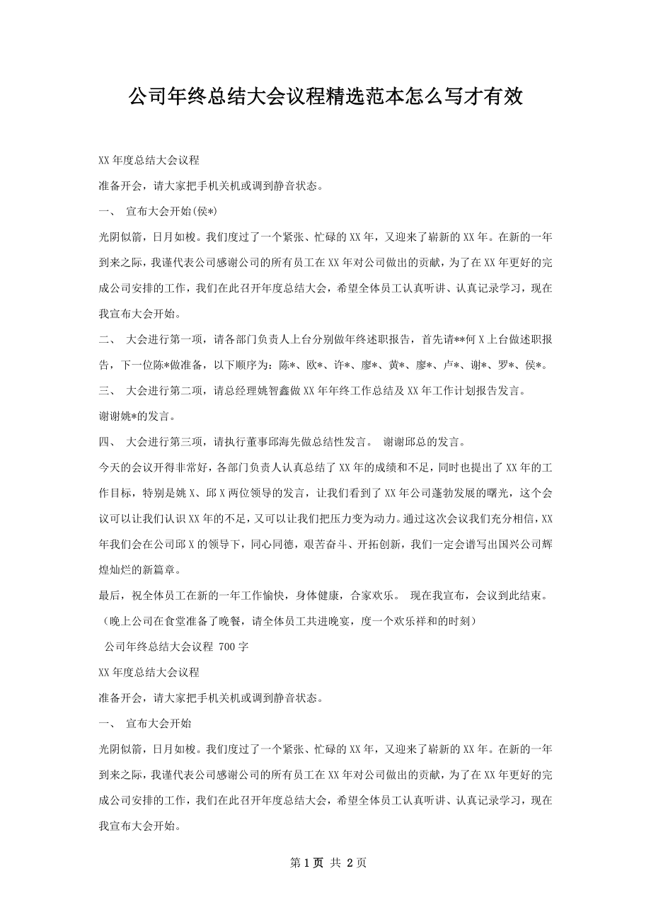 公司年终总结大会议程精选范本怎么写才有效.docx_第1页